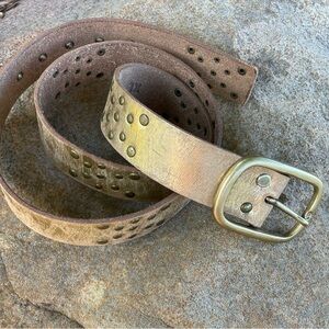Genuine Leather Metallic Gold Tone Studded Belt Size XL